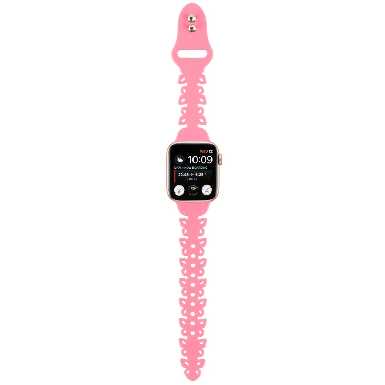 Butterfly Hollow Silicone Watch Band For Apple Watch Ultra 49mm&Watch Ultra 2 49mm / Series 9&8&7 45mm / SE 3&SE 2&6&SE&5&4 44mm / 3&2&1 42mm(Rose Pink) by bashfashion