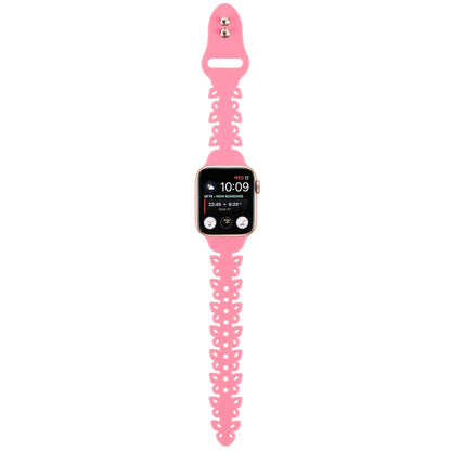 Butterfly Hollow Silicone Watch Band For Apple Watch Ultra 49mm&Watch Ultra 2 49mm / Series 9&8&7 45mm / SE 3&SE 2&6&SE&5&4 44mm / 3&2&1 42mm(Rose Pink) by bashfashion