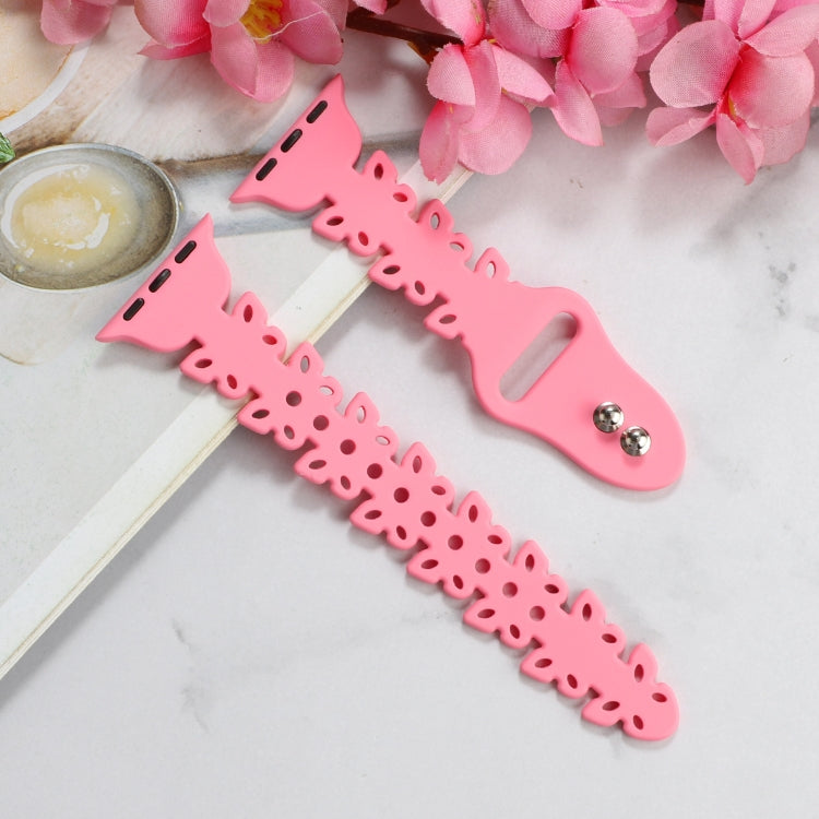 Butterfly Hollow Silicone Watch Band For Apple Watch Ultra 49mm&Watch Ultra 2 49mm / Series 9&8&7 45mm / SE 3&SE 2&6&SE&5&4 44mm / 3&2&1 42mm(Rose Pink) by bashfashion