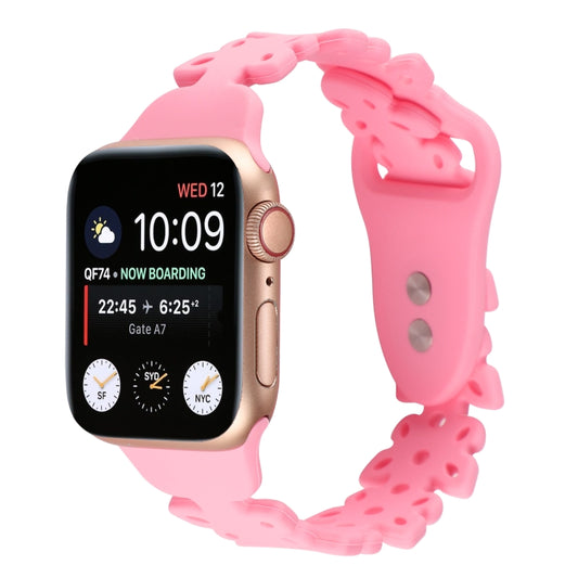 Butterfly Hollow Silicone Watch Band For Apple Watch Series 9&8&7 41mm / SE 3&SE 2&6&SE&5&4 40mm / 3&2&1 38mm(Rose Pink) by bashfashion