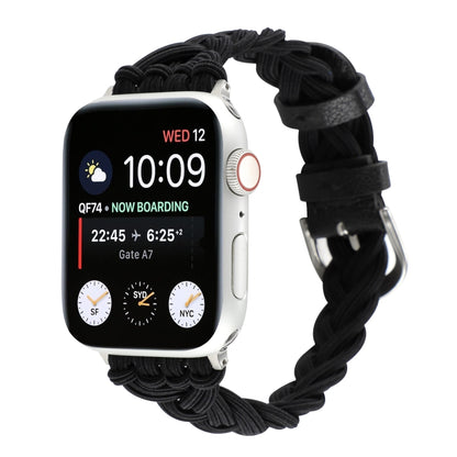 Single Elastic Nylon Braid Watch Band For Apple Watch Series 9&8&7 41mm / SE 3&SE 2&6&SE&5&4 40mm / 3&2&1 38mm(Black) by bashfashion