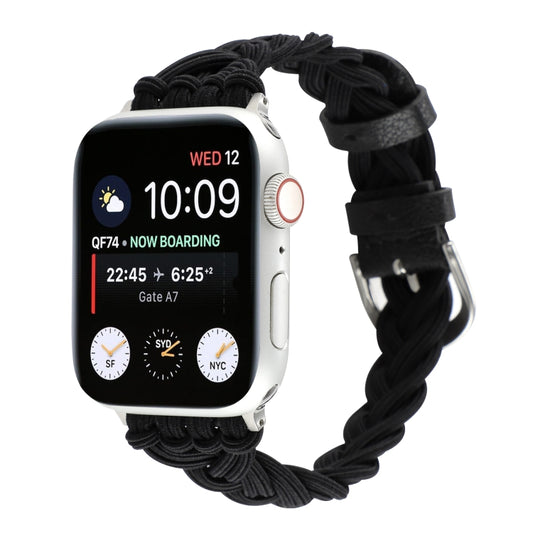 Single Elastic Nylon Braid Watch Band For Apple Watch Series 9&8&7 41mm / SE 3&SE 2&6&SE&5&4 40mm / 3&2&1 38mm(Black) by bashfashion