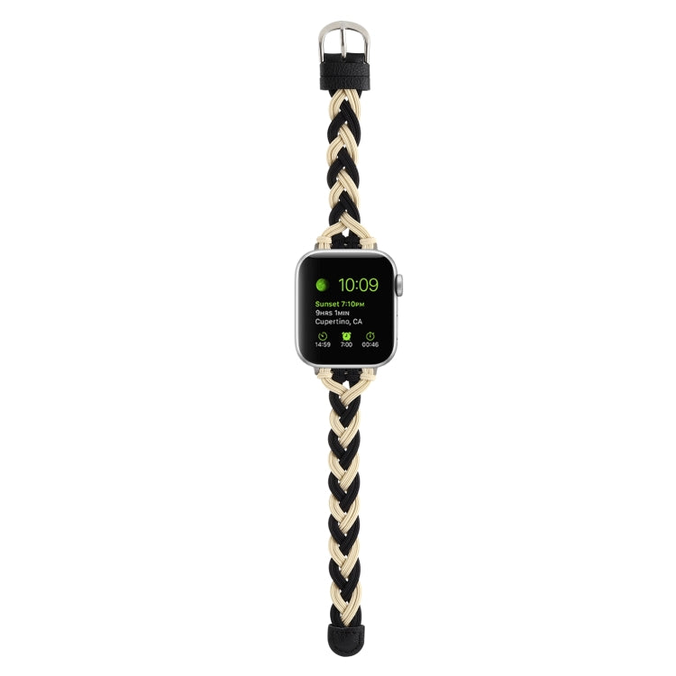 Single Elastic Nylon Braid Watch Band For Apple Watch Series 9&8&7 41mm / SE 3&SE 2&6&SE&5&4 40mm / 3&2&1 38mm(Black Apricot) by bashfashion