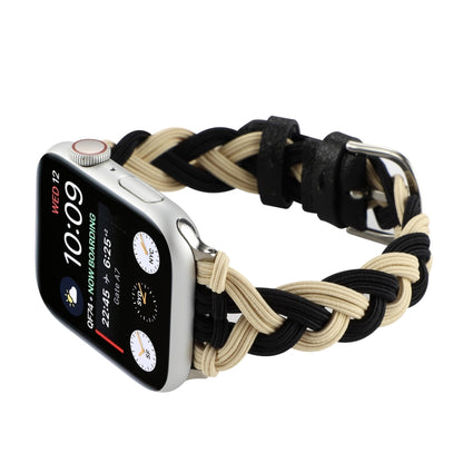 Single Elastic Nylon Braid Watch Band For Apple Watch Series 9&8&7 41mm / SE 3&SE 2&6&SE&5&4 40mm / 3&2&1 38mm(Black Apricot) by bashfashion