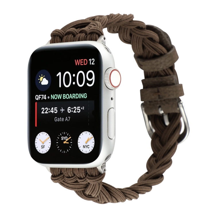 Single Elastic Nylon Braid Watch Band For Apple Watch Series 9&8&7 41mm / SE 3&SE 2&6&SE&5&4 40mm / 3&2&1 38mm(Brown) by bashfashion