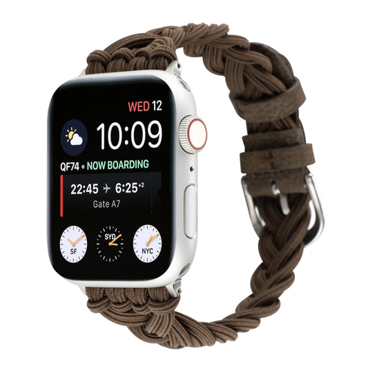 Single Elastic Nylon Braid Watch Band For Apple Watch Series 9&8&7 41mm / SE 3&SE 2&6&SE&5&4 40mm / 3&2&1 38mm(Brown) by bashfashion