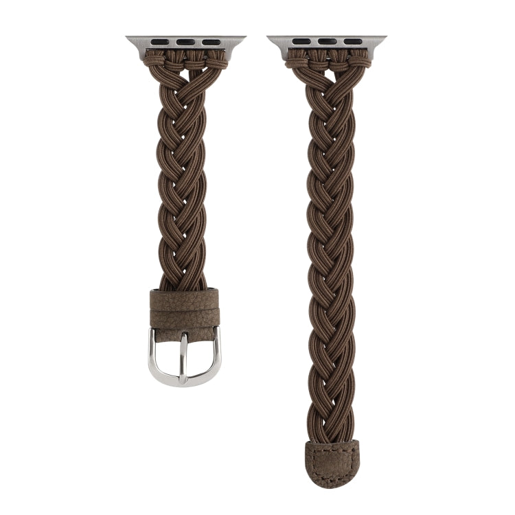 Single Elastic Nylon Braid Watch Band For Apple Watch Series 9&8&7 41mm / SE 3&SE 2&6&SE&5&4 40mm / 3&2&1 38mm(Brown) by bashfashion
