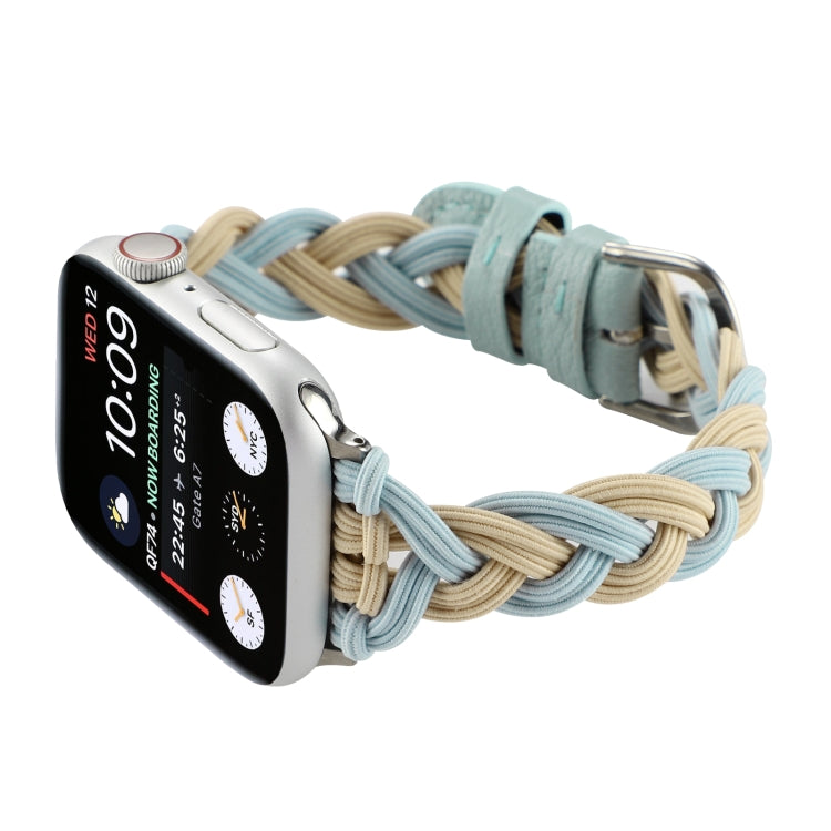 Single Elastic Nylon Braid Watch Band For Apple Watch Series 9&8&7 41mm / SE 3&SE 2&6&SE&5&4 40mm / 3&2&1 38mm(Apricot Green) by bashfashion