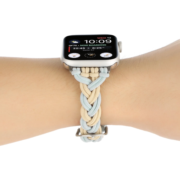 Single Elastic Nylon Braid Watch Band For Apple Watch Series 9&8&7 41mm / SE 3&SE 2&6&SE&5&4 40mm / 3&2&1 38mm(Apricot Green) by bashfashion