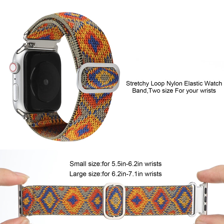 For Apple Watch Ultra 49mm&Watch Ultra 2 49mm / Series 9&8&7 45mm / SE 3&SE 2&6&SE&5&4 44mm / 3&2&1 42mm Buckle Elastic Nylon Watch Band(Orange Rhombus) by bashfashion