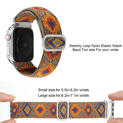 For Apple Watch Ultra 49mm&Watch Ultra 2 49mm / Series 9&8&7 45mm / SE 3&SE 2&6&SE&5&4 44mm / 3&2&1 42mm Buckle Elastic Nylon Watch Band(Orange Rhombus) by bashfashion