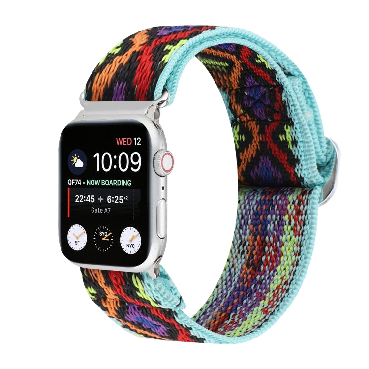 For Apple Watch Ultra 49mm&Watch Ultra 2 49mm / Series 9&8&7 45mm / SE 3&SE 2&6&SE&5&4 44mm / 3&2&1 42mm Buckle Elastic Nylon Watch Band(Purple Rhombus) by bashfashion