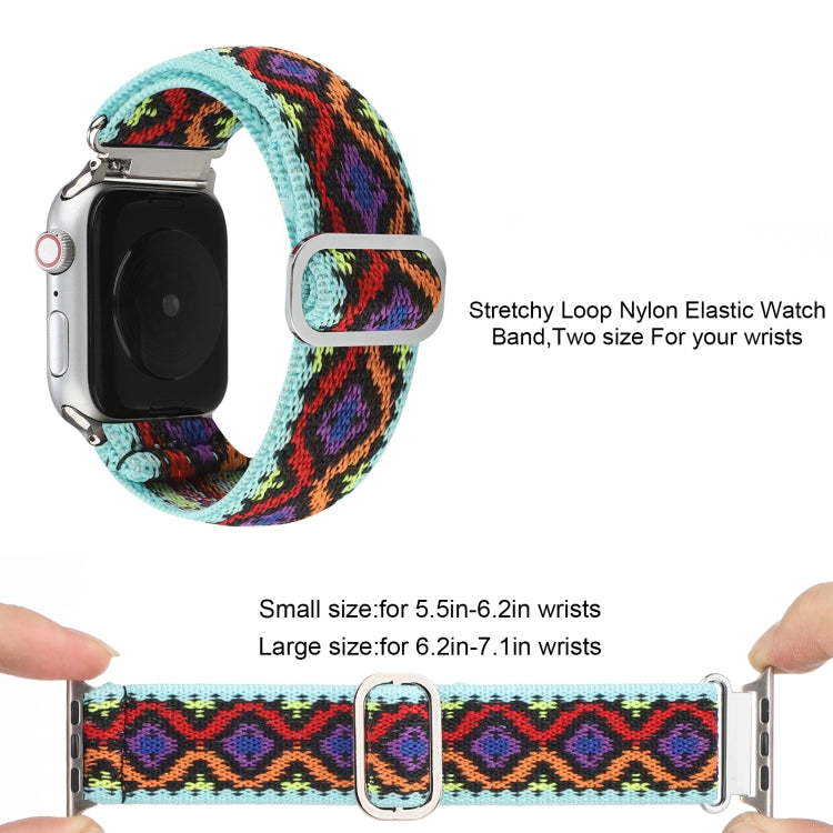 For Apple Watch Ultra 49mm&Watch Ultra 2 49mm / Series 9&8&7 45mm / SE 3&SE 2&6&SE&5&4 44mm / 3&2&1 42mm Buckle Elastic Nylon Watch Band(Purple Rhombus) by bashfashion