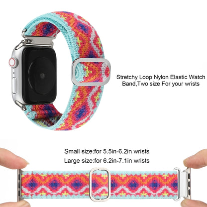 For Apple Watch Ultra 49mm&Watch Ultra 2 49mm / Series 9&8&7 45mm / SE 3&SE 2&6&SE&5&4 44mm / 3&2&1 42mm Buckle Elastic Nylon Watch Band(Red Rhombus) by bashfashion