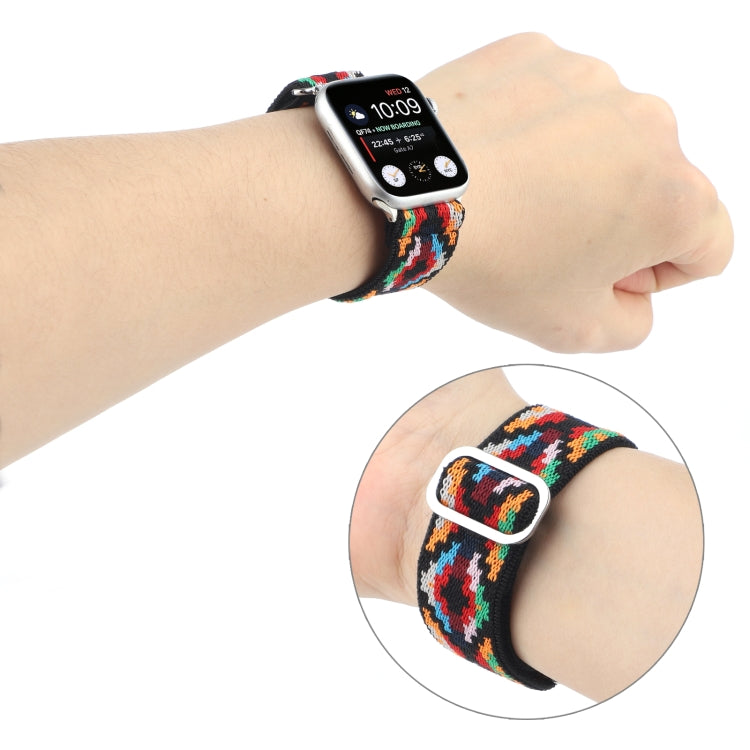 For Apple Watch Ultra 49mm&Watch Ultra 2 49mm / Series 9&8&7 45mm / SE 3&SE 2&6&SE&5&4 44mm / 3&2&1 42mm Buckle Elastic Nylon Watch Band(Colorful Rhombus) by bashfashion