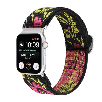 For Apple Watch Ultra 49mm&Watch Ultra 2 49mm / Series 9&8&7 45mm / SE 3&SE 2&6&SE&5&4 44mm / 3&2&1 42mm Buckle Elastic Nylon Watch Band(Rose Red Yellow) by bashfashion