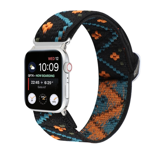 For Apple Watch Ultra 49mm&Watch Ultra 2 49mm / Series 9&8&7 45mm / SE 3&SE 2&6&SE&5&4 44mm / 3&2&1 42mm Buckle Elastic Nylon Watch Band(Black Green) by bashfashion