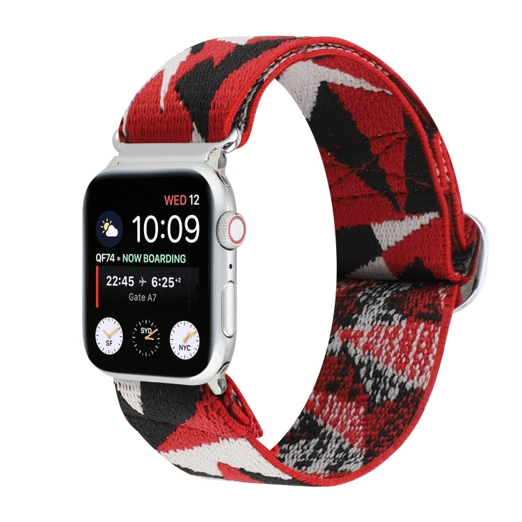 For Apple Watch Ultra 49mm&Watch Ultra 2 49mm / Series 9&8&7 45mm / SE 3&SE 2&6&SE&5&4 44mm / 3&2&1 42mm Buckle Elastic Nylon Watch Band(Red White) by bashfashion