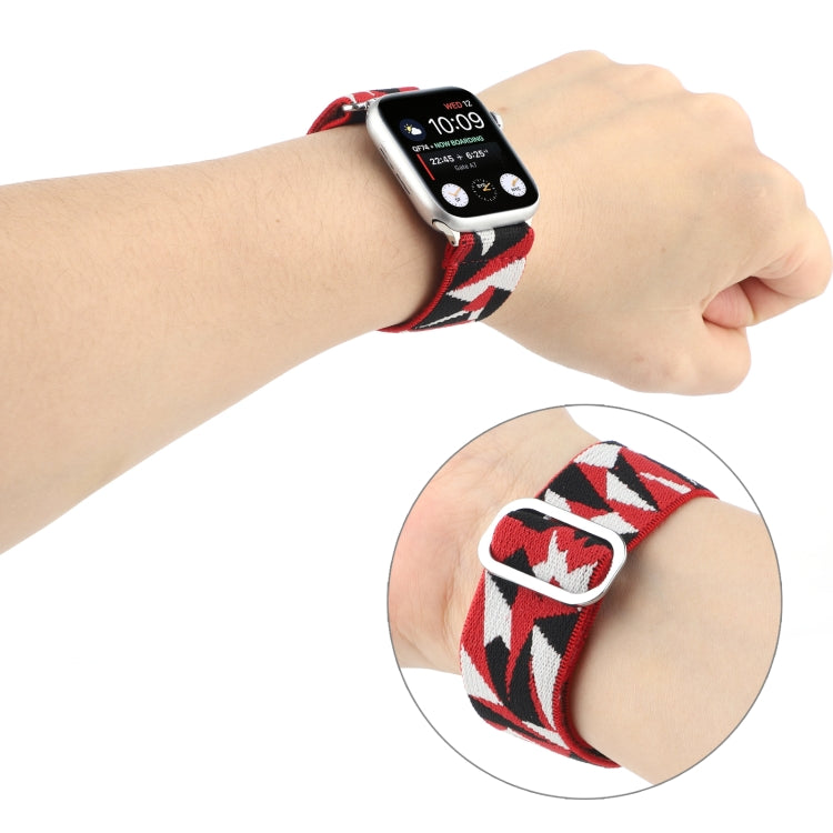 For Apple Watch Ultra 49mm&Watch Ultra 2 49mm / Series 9&8&7 45mm / SE 3&SE 2&6&SE&5&4 44mm / 3&2&1 42mm Buckle Elastic Nylon Watch Band(Red White) by bashfashion