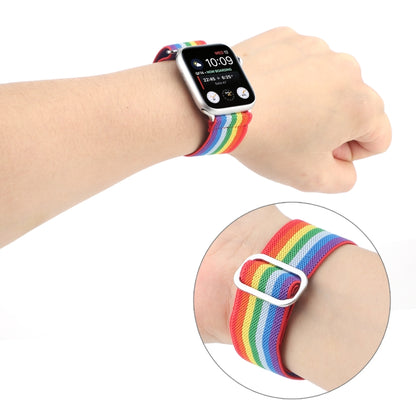 For Apple Watch Ultra 49mm&Watch Ultra 2 49mm / Series 9&8&7 45mm / SE 3&SE 2&6&SE&5&4 44mm / 3&2&1 42mm Buckle Elastic Nylon Watch Band(Rainbow) by bashfashion