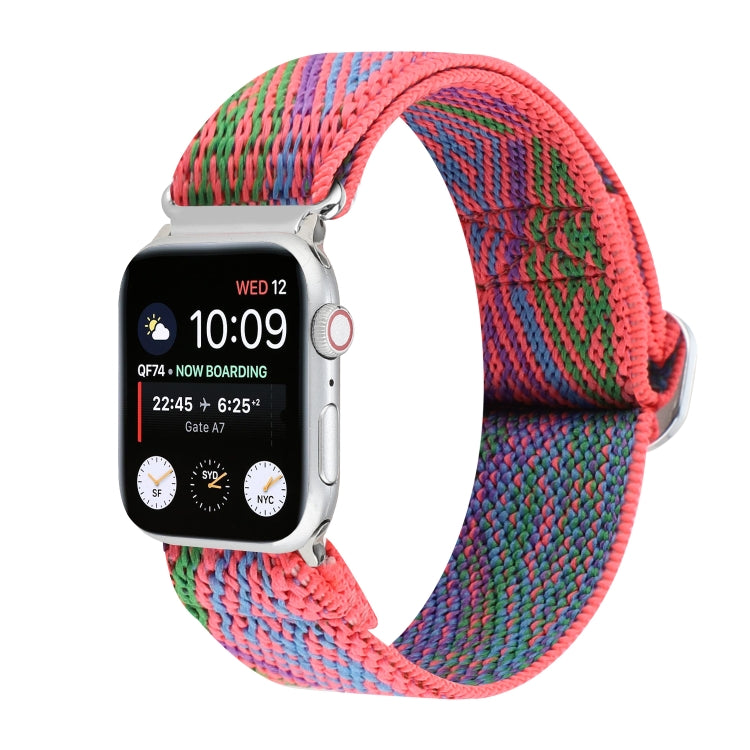 For Apple Watch Ultra 49mm&Watch Ultra 2 49mm / Series 9&8&7 45mm / SE 3&SE 2&6&SE&5&4 44mm / 3&2&1 42mm Buckle Elastic Nylon Watch Band(Rose Red) by bashfashion