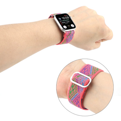 For Apple Watch Ultra 49mm&Watch Ultra 2 49mm / Series 9&8&7 45mm / SE 3&SE 2&6&SE&5&4 44mm / 3&2&1 42mm Buckle Elastic Nylon Watch Band(Rose Red) by bashfashion