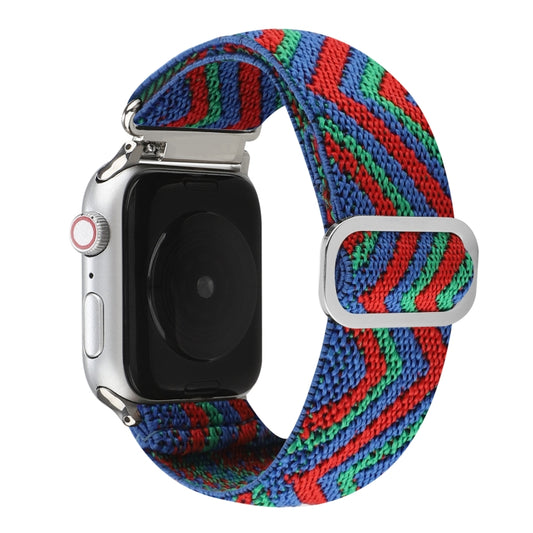 For Apple Watch Ultra 49mm&Watch Ultra 2 49mm / Series 9&8&7 45mm / SE 3&SE 2&6&SE&5&4 44mm / 3&2&1 42mm Buckle Elastic Nylon Watch Band(Blue Red) by bashfashion