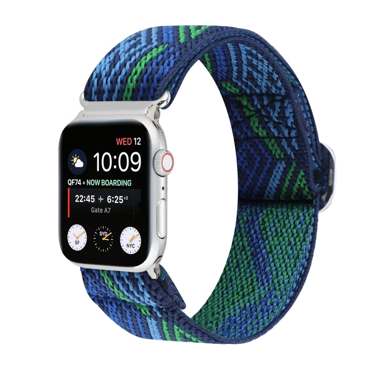 For Apple Watch Ultra 49mm&Watch Ultra 2 49mm / Series 9&8&7 45mm / SE 3&SE 2&6&SE&5&4 44mm / 3&2&1 42mm Buckle Elastic Nylon Watch Band(Dark Blue) by bashfashion