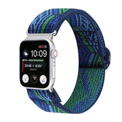 For Apple Watch Ultra 49mm&Watch Ultra 2 49mm / Series 9&8&7 45mm / SE 3&SE 2&6&SE&5&4 44mm / 3&2&1 42mm Buckle Elastic Nylon Watch Band(Dark Blue) by bashfashion
