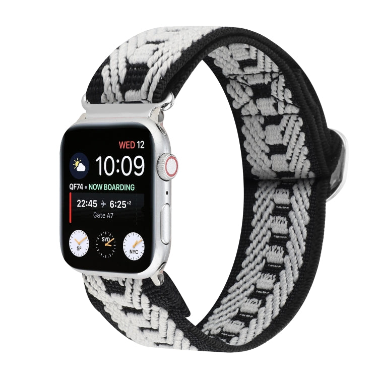 For Apple Watch Ultra 49mm&Watch Ultra 2 49mm / Series 9&8&7 45mm / SE 3&SE 2&6&SE&5&4 44mm / 3&2&1 42mm Buckle Elastic Nylon Watch Band(Black White) by bashfashion