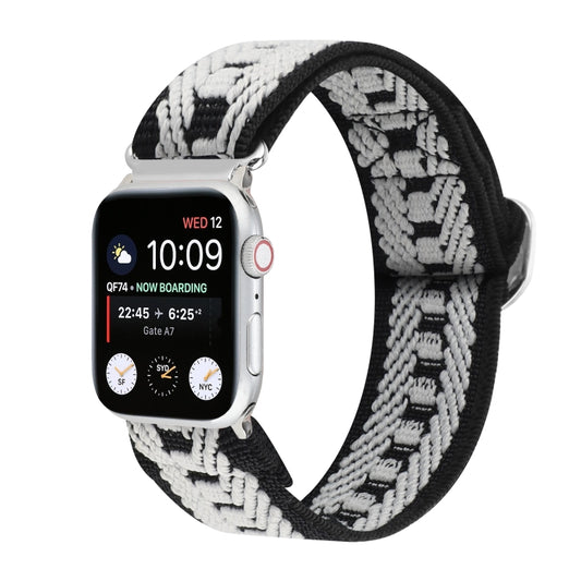 For Apple Watch Ultra 49mm&Watch Ultra 2 49mm / Series 9&8&7 45mm / SE 3&SE 2&6&SE&5&4 44mm / 3&2&1 42mm Buckle Elastic Nylon Watch Band(Black White) by bashfashion