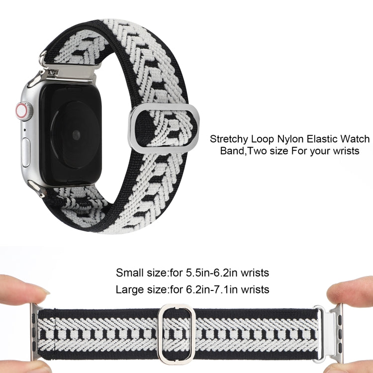 For Apple Watch Ultra 49mm&Watch Ultra 2 49mm / Series 9&8&7 45mm / SE 3&SE 2&6&SE&5&4 44mm / 3&2&1 42mm Buckle Elastic Nylon Watch Band(Black White) by bashfashion