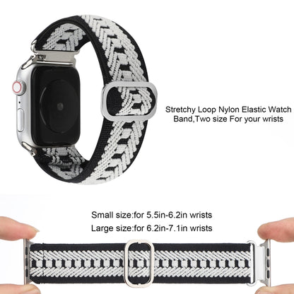 For Apple Watch Ultra 49mm&Watch Ultra 2 49mm / Series 9&8&7 45mm / SE 3&SE 2&6&SE&5&4 44mm / 3&2&1 42mm Buckle Elastic Nylon Watch Band(Black White) by bashfashion