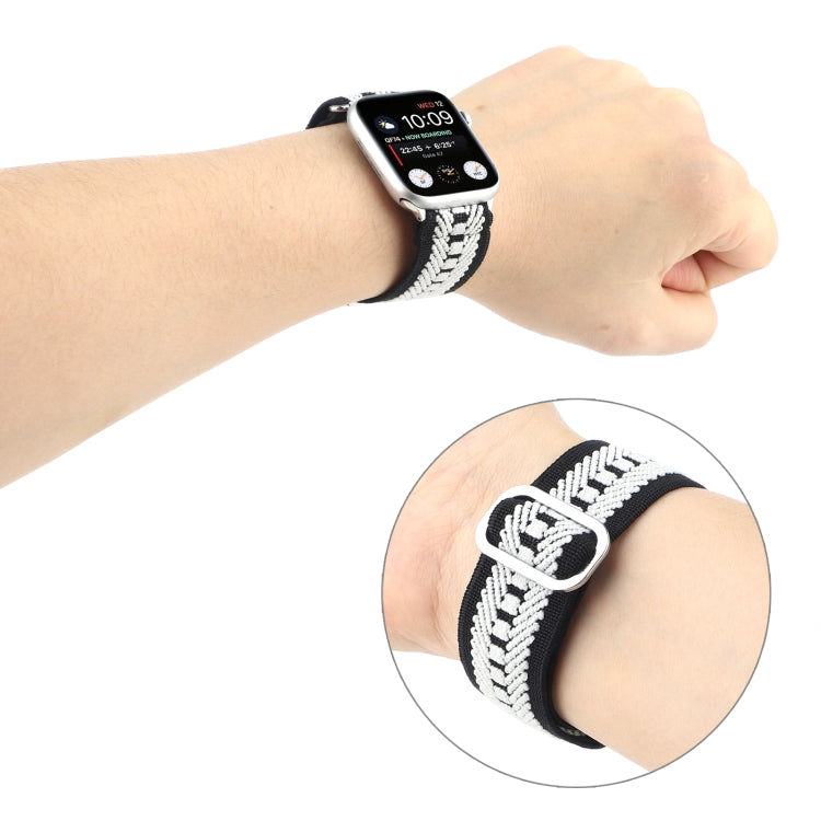 For Apple Watch Ultra 49mm&Watch Ultra 2 49mm / Series 9&8&7 45mm / SE 3&SE 2&6&SE&5&4 44mm / 3&2&1 42mm Buckle Elastic Nylon Watch Band(Black White) by bashfashion