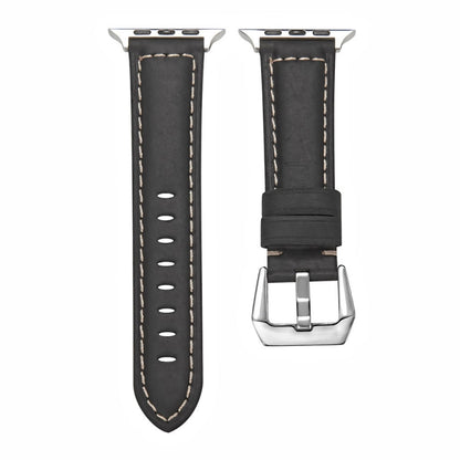 For Apple Watch Series 9&8&7 41mm / SE 3&SE 2&6&SE&5&4 40mm / 3&2&1 38mm Silver Buckle Genuine Leather Watch Band(Frosted Black) by bashfashion