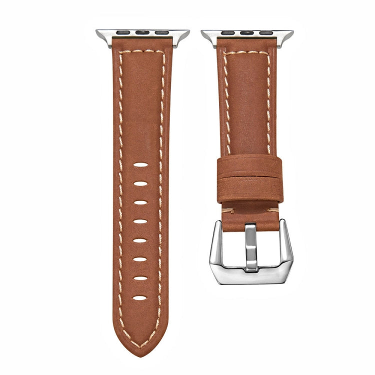 For Apple Watch Series 9&8&7 41mm / SE 3&SE 2&6&SE&5&4 40mm / 3&2&1 38mm Silver Buckle Genuine Leather Watch Band(Frosted Brown) by bashfashion
