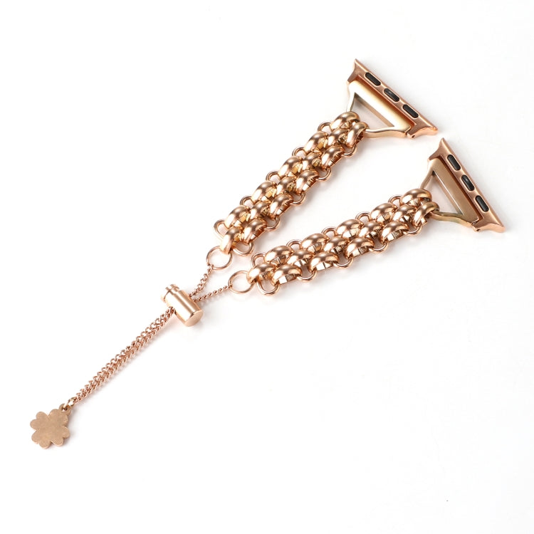 Dual-row Chain Metal Watch Band For Apple Watch Series 9&8&7 41mm / SE 3&SE 2&6&SE&5&4 40mm / 3&2&1 38mm(Rose Gold) by bashfashion