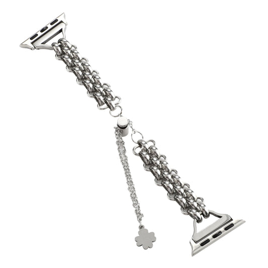 Dual-row Chain Metal Watch Band For Apple Watch Series 9&8&7 41mm / SE 3&SE 2&6&SE&5&4 40mm / 3&2&1 38mm(Silver) by bashfashion
