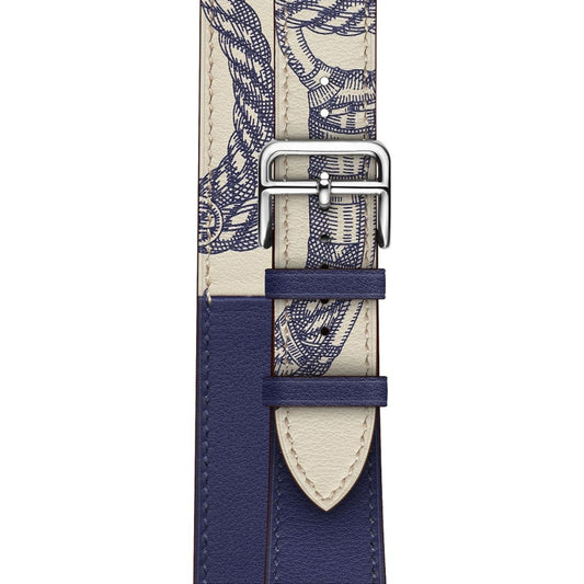 For Apple Watch Ultra 49mm&Watch Ultra 2 49mm / Series 9&8&7 45mm / SE 3&SE 2&6&SE&5&4 44mm / 3&2&1 42mm Silk Screen Pattern Leather Watch Band(Blue) by bashfashion