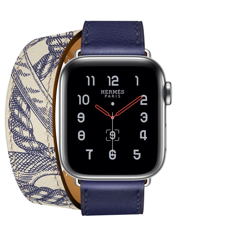 For Apple Watch Ultra 49mm&Watch Ultra 2 49mm / Series 9&8&7 45mm / SE 3&SE 2&6&SE&5&4 44mm / 3&2&1 42mm Silk Screen Pattern Leather Watch Band(Blue) by bashfashion