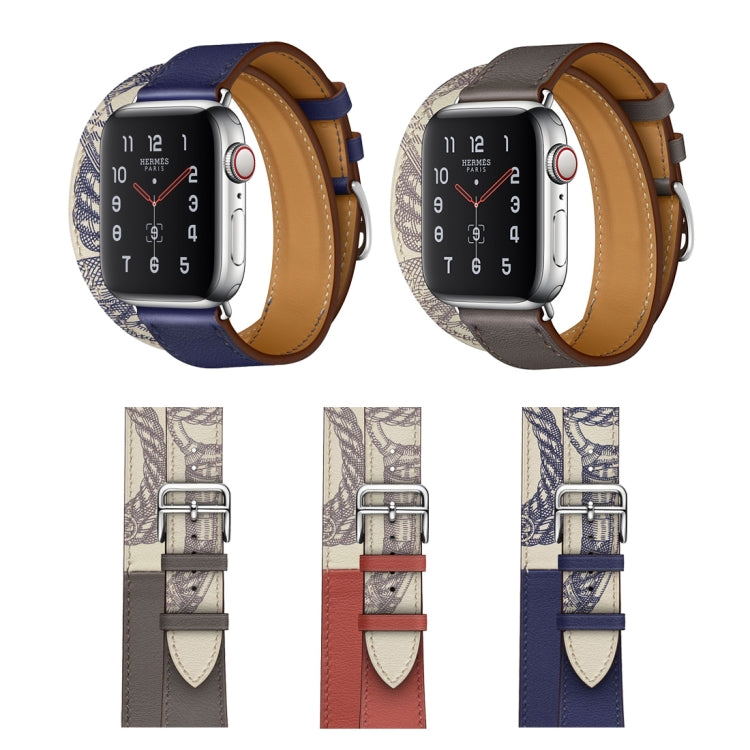 For Apple Watch Ultra 49mm&Watch Ultra 2 49mm / Series 9&8&7 45mm / SE 3&SE 2&6&SE&5&4 44mm / 3&2&1 42mm Silk Screen Pattern Leather Watch Band(Blue) by bashfashion
