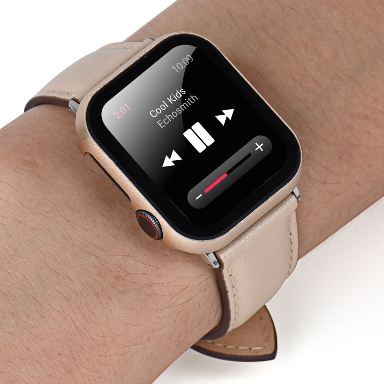 For Apple Watch Series 9 / 8 / 7 41mm Metal Frame + Tempered Glass Protector Case(Gold) by bashfashion