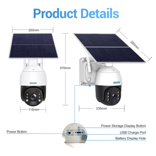 ESCAM QF724 3MP 24h Recording Cloud Storage PT 4G PIR Alarm IP Camera with Solar Panel, AU Signal Bands by ESCAM