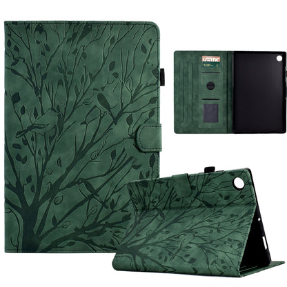 For Samsung Galaxy Tab A8 10.5 2021 Fortune Tree Pressure Flower PU Tablet Case with Wake-up / Sleep Function(Green) by bashfashion