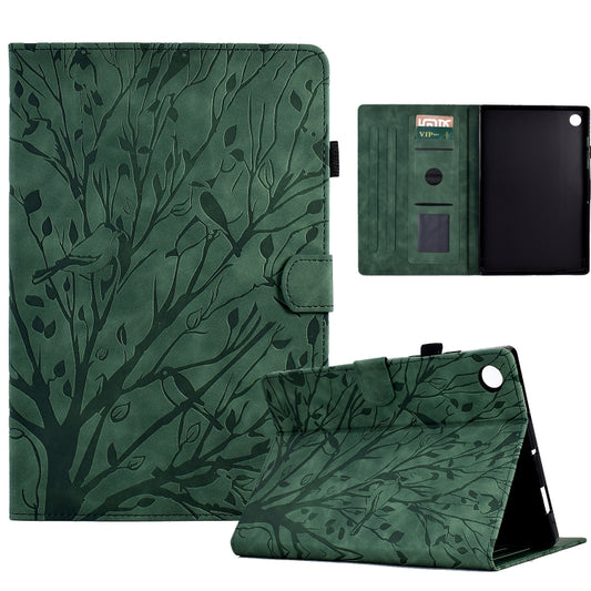 For Samsung Galaxy Tab A8 10.5 2021 Fortune Tree Pressure Flower PU Tablet Case with Wake-up / Sleep Function(Green) by bashfashion