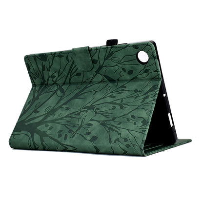 For Samsung Galaxy Tab A8 10.5 2021 Fortune Tree Pressure Flower PU Tablet Case with Wake-up / Sleep Function(Green) by bashfashion
