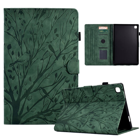 For Samsung Galaxy Tab A 10.1 2019 Fortune Tree Pressure Flower PU Tablet Case(Green) by bashfashion