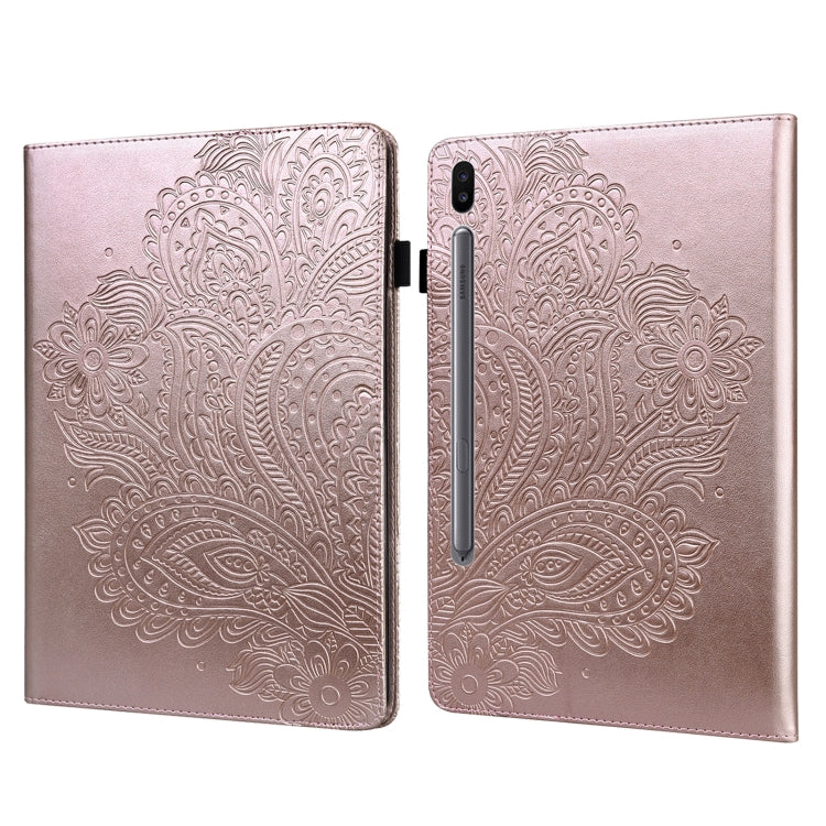 For Samsung Galaxy Tab S6 T860 Peacock Embossed Pattern Leather Tablet Case(Rose Gold) by bashfashion