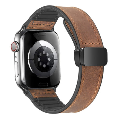 Magnetic Folding Silicone Leather Watch Band For Apple Watch Ultra 49mm&Watch Ultra 2 49mm / Series 9&8&7 45mm / SE 3&SE 2&6&SE&5&4 44mm / 3&2&1 42mm (Dark Brown) by bashfashion