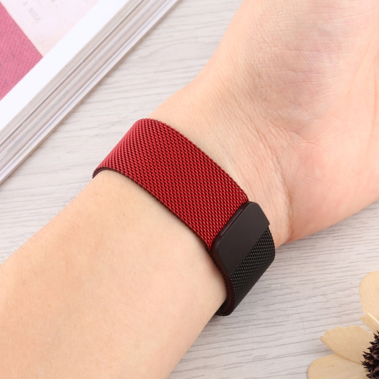 For Apple Watch Series 7 45mm / 6 & SE & 5 & 4 44mm / 3 & 2 & 1 42mm Milanese Gradient Stainless Steel Watch Band(Red+Black) by bashfashion